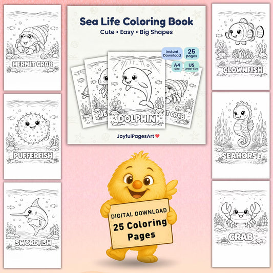 Ocean Animals Coloring Pages with Names | Sea Life Coloring Book for Kids | Bold & Easy
