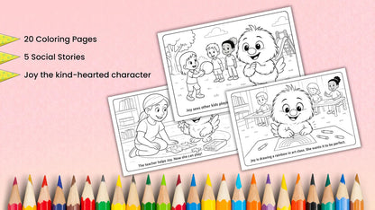 Social Stories Coloring Pages Printable PDF | Autism Social Skills | Captions Included | Landscape