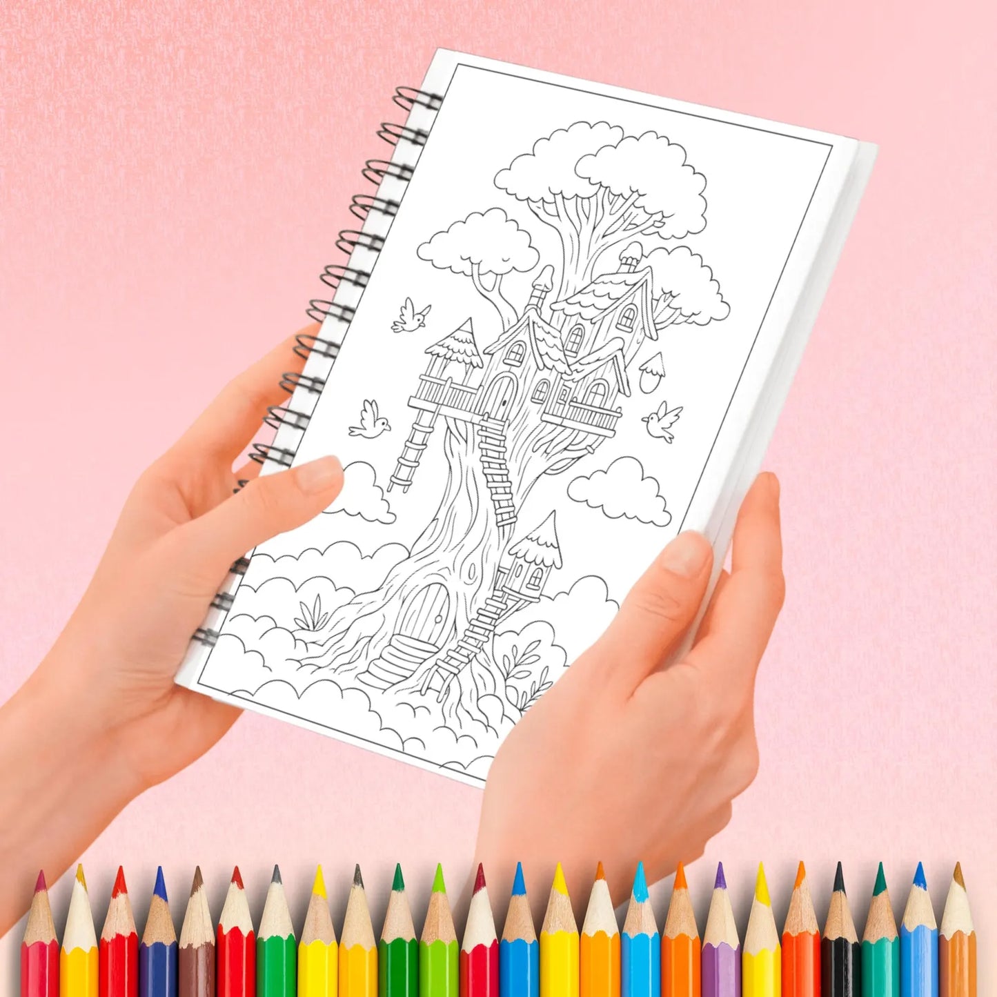 Treehouse Coloring Pages Printable PDF | Whimsical Forest Treehouses | Stress Relief Coloring