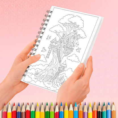 Treehouse Coloring Pages Printable PDF | Whimsical Forest Treehouses | Stress Relief Coloring