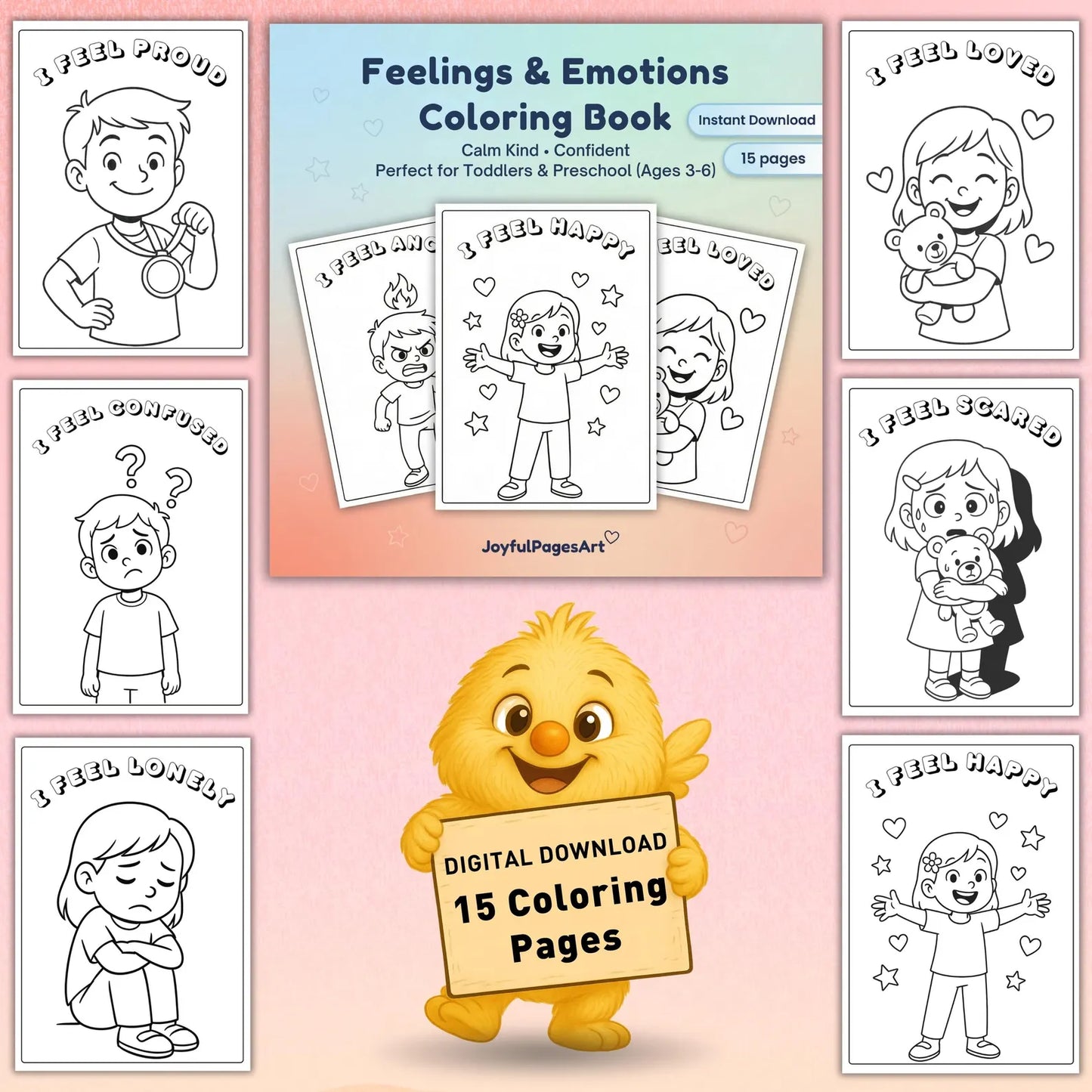 Feelings Coloring Pages Printable PDF | Emotions + Simple Captions | SEL