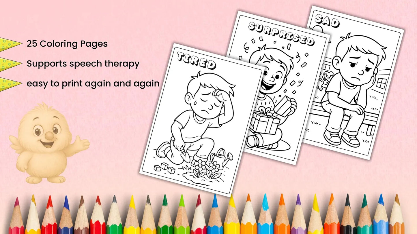 Emotions Coloring Pages Printable PDF | Real-Life Scenarios + Captions