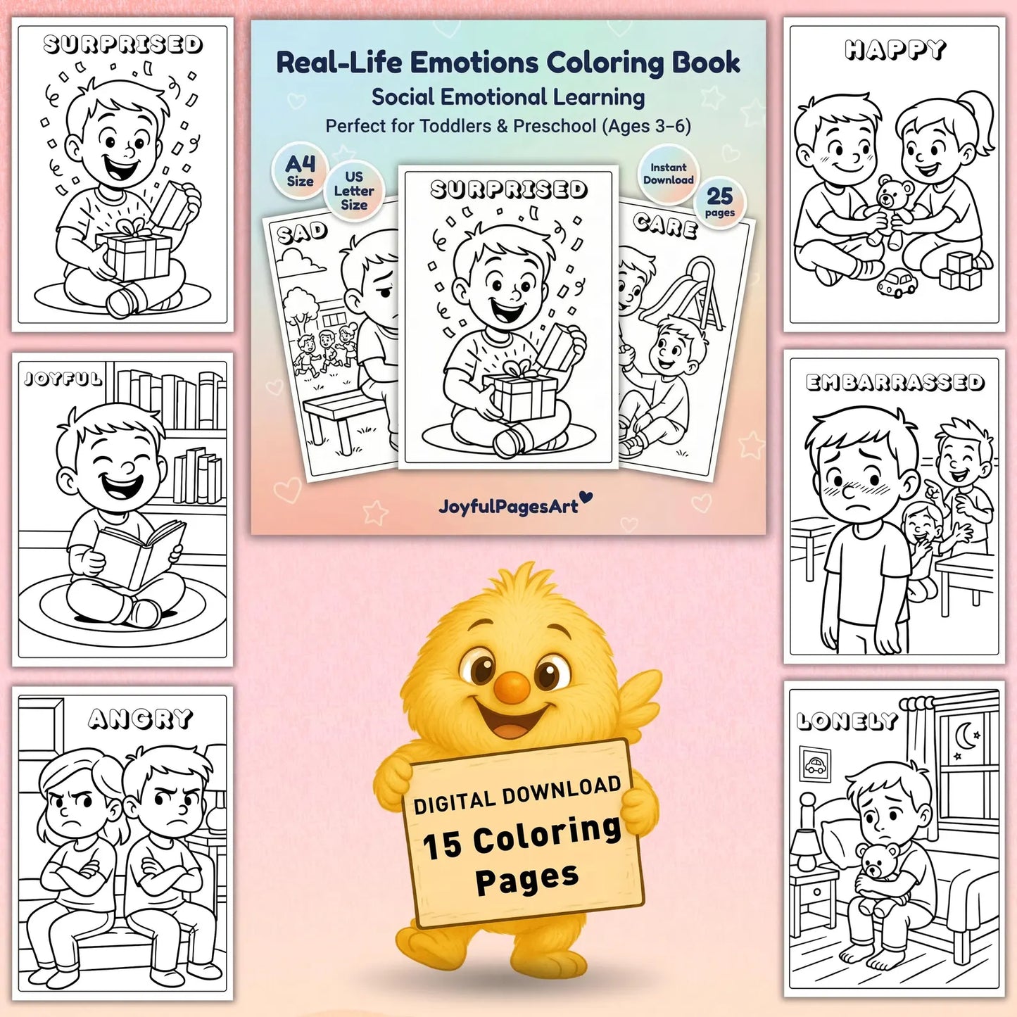 Emotions Coloring Pages Printable PDF | Real-Life Scenarios + Captions