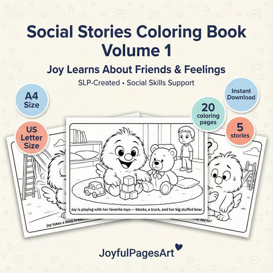 Social Stories Coloring Pages Printable PDF | Autism Social Skills | Captions Included | Landscape