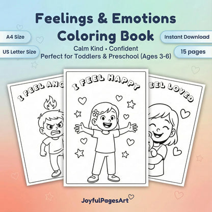 Feelings Coloring Pages Printable PDF | Emotions + Simple Captions | SEL