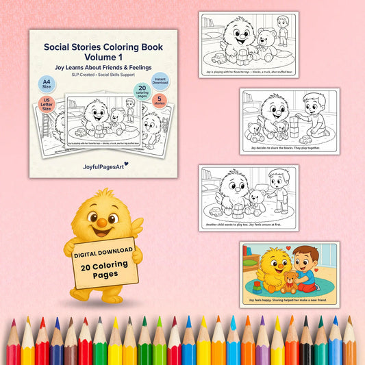 Social Stories Coloring Pages Printable PDF | Autism Social Skills | Captions Included | Landscape
