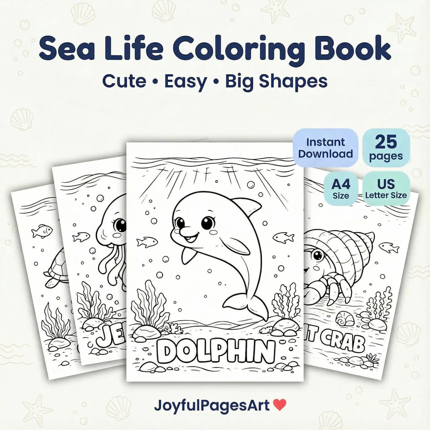 Ocean Animals Coloring Pages with Names | Sea Life Coloring Book for Kids | Bold & Easy