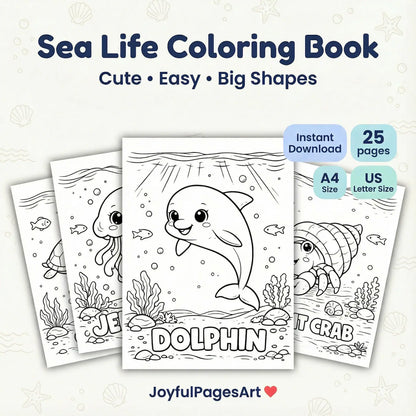 Ocean Animals Coloring Pages with Names | Sea Life Coloring Book for Kids | Bold & Easy