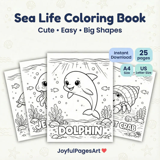 Ocean Animals Coloring Pages with Names | Sea Life Coloring Book for Kids | Bold & Easy